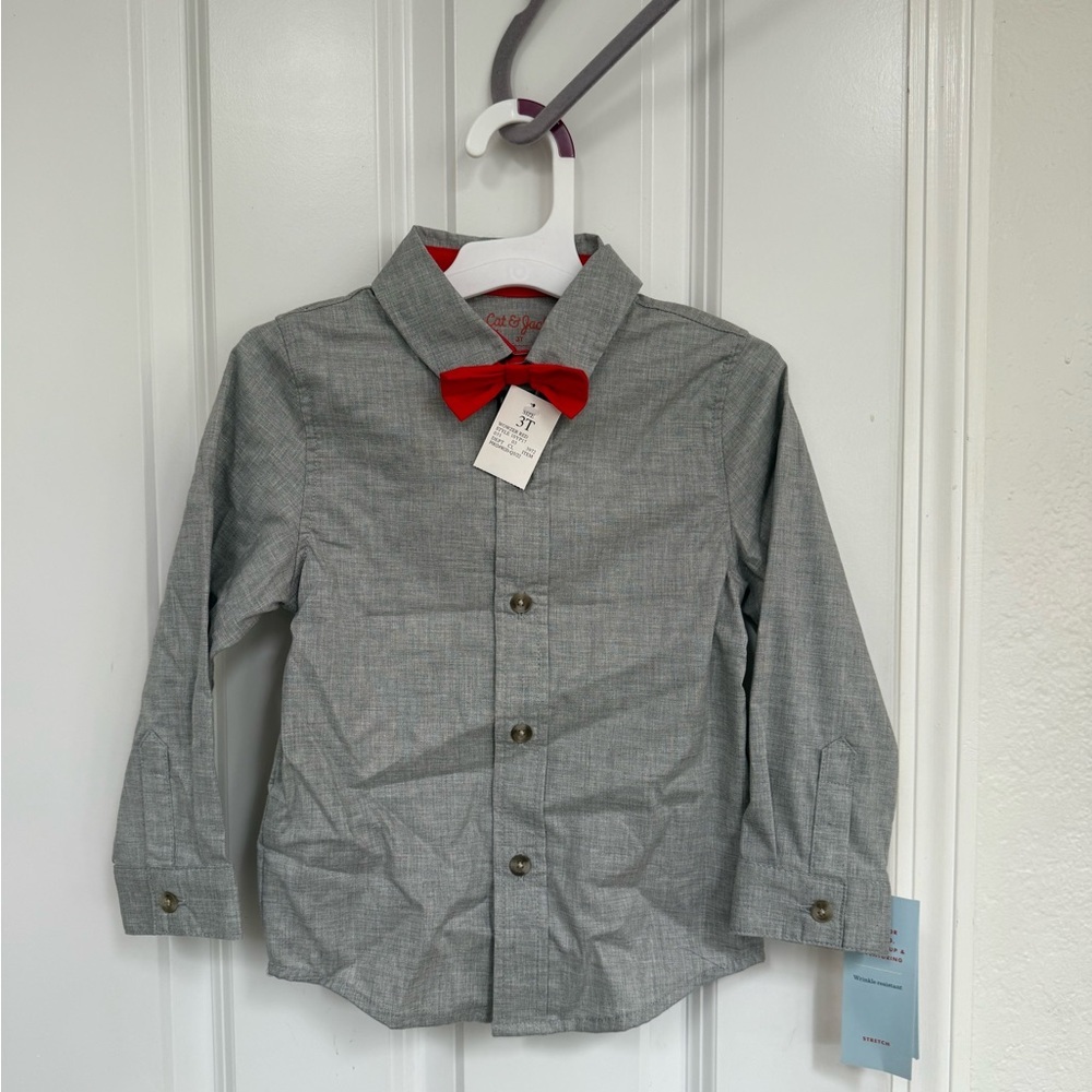 Gray Toddler Shirt with Red Bow Tie